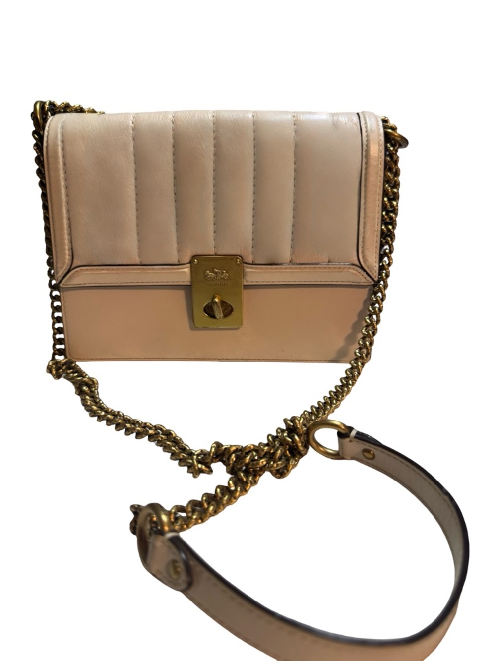 Coach Quilted Pebbled Leather Crossbody in Blush Pink with Gold Chain